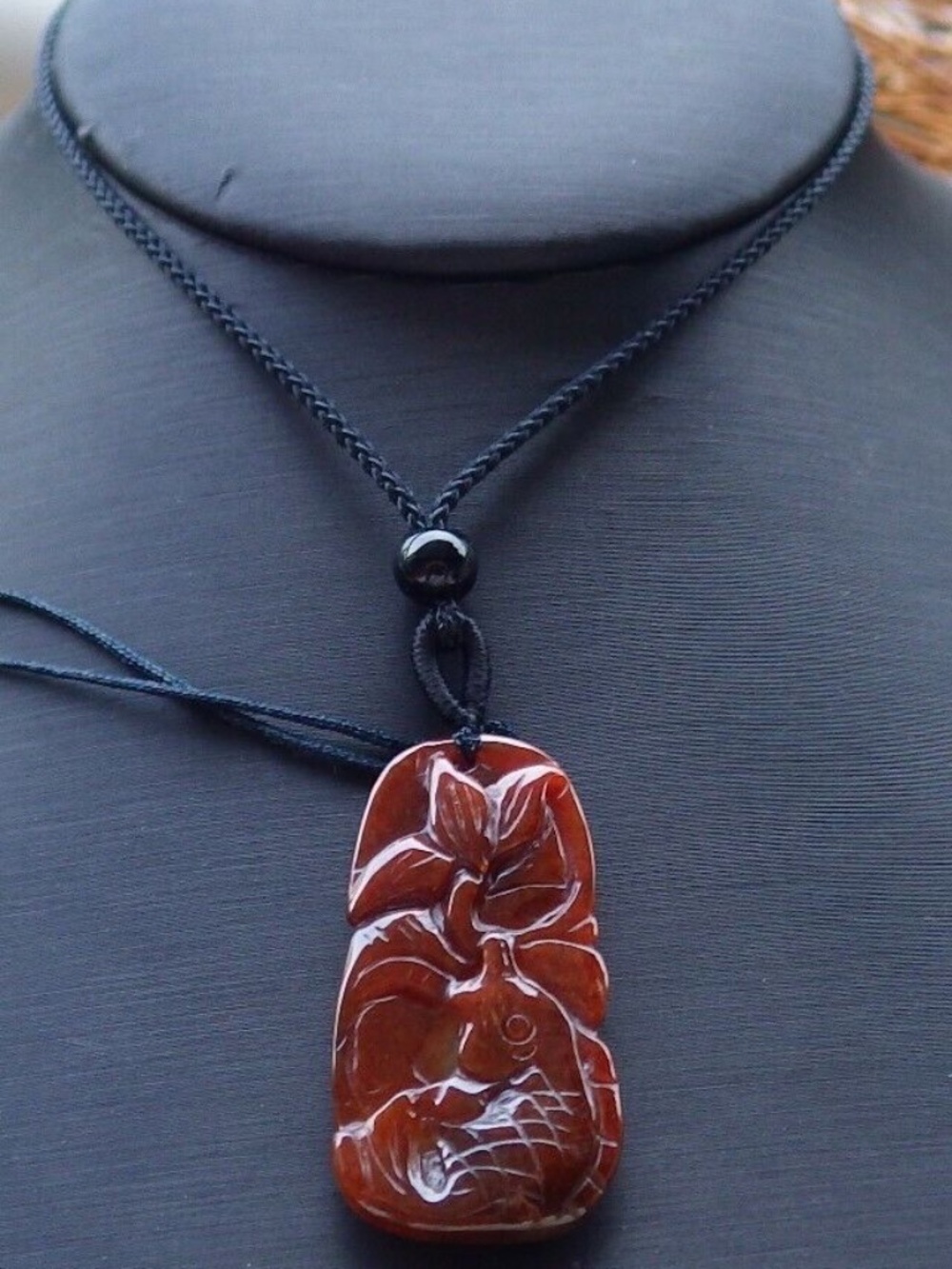 Certified Brown Red 100% Natural A Jade jadeite pendant Fish Lotus Leaf